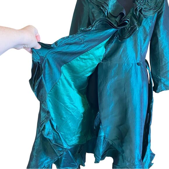 Teri Jon Rickie freeman Emerald Green 100% silk wrap Dress size 4 ruffle formal - Picture 6 of 13